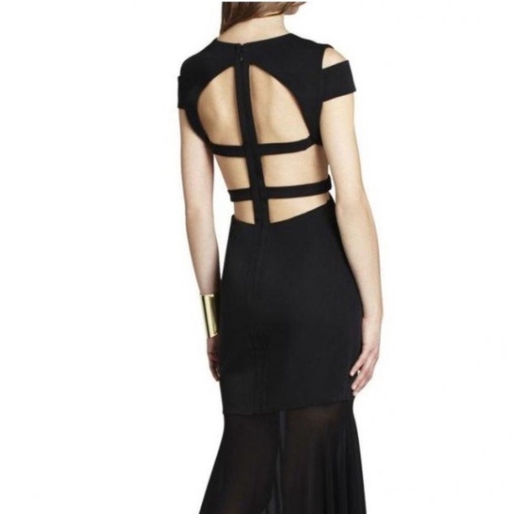 NWOT BCBGMaxAzria long black gown with cutouts